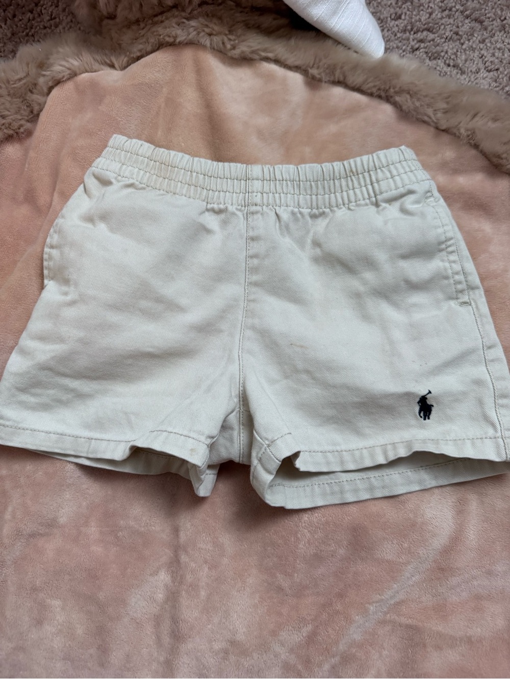 Polo by Ralph Lauren Cream Elastic-Waist Cotton Shorts with Embroidered Logo